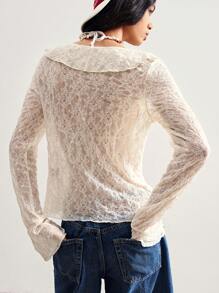 Bohemela Áo tay loe bèo nhún lãng mạn cỡ lớn cho nữ, mùa thu - Màu be - Xem 7