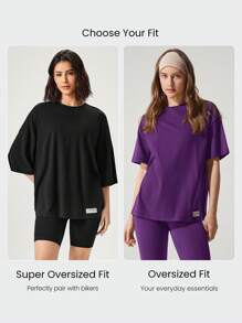 GLOWMODE Pima Cotton Unisex Short Sleeve Round Neck Oversized Tee Daily Casual Spring Fall - Violet Purple - View 4