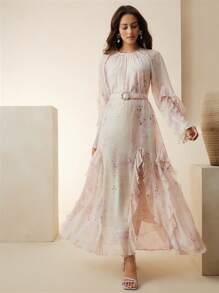 Anewsta Spring/Summer New Beach Resort Style Ruffled Patchwork Loose Long Sleeve Dress For Women - Multicolor - View 4