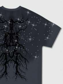 ROMWE MEN Men's Street Life Rhinestone Print Short Sleeve T-Shirt, Rave - Dark Grey - View 5