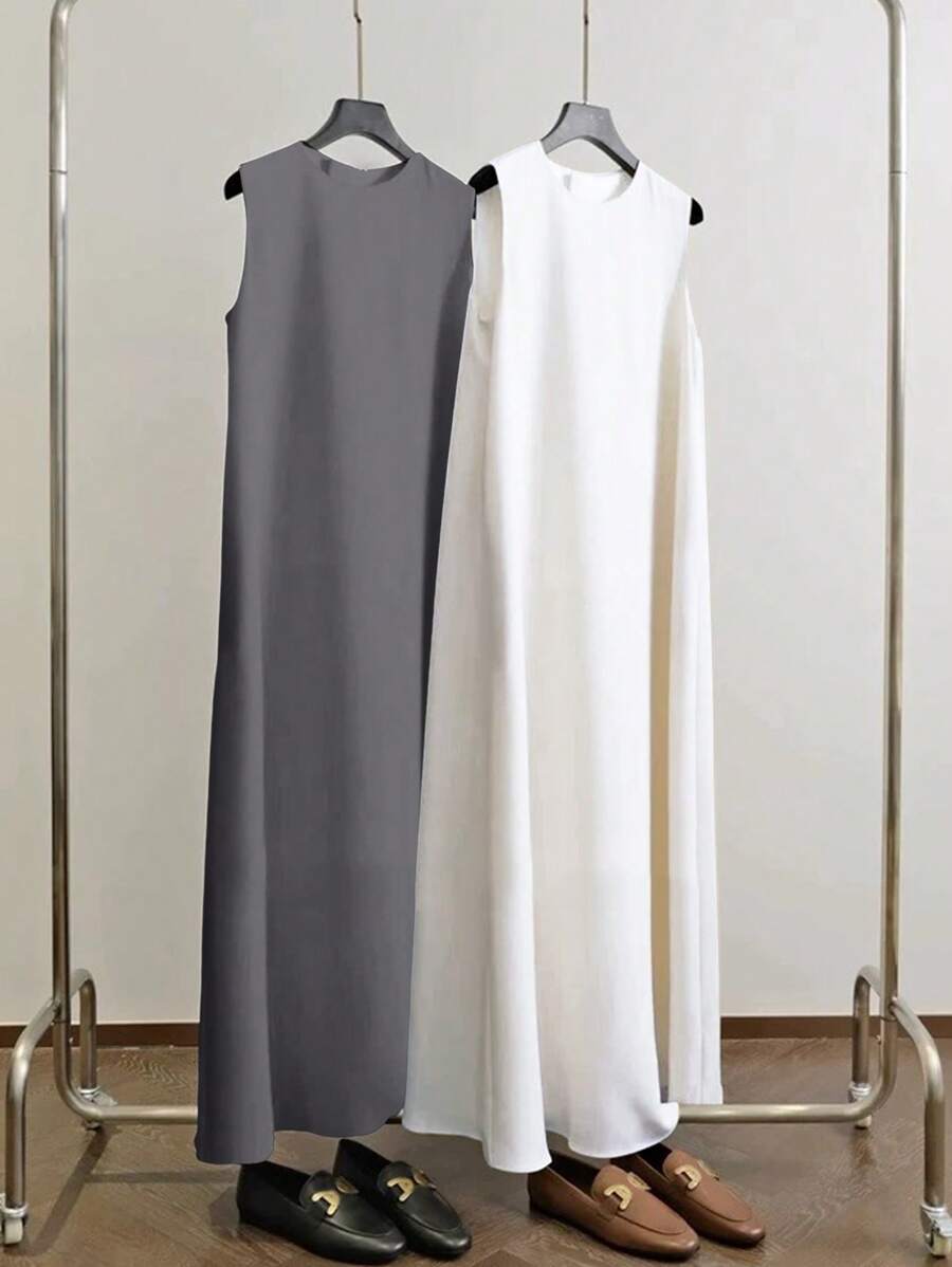 Al Najma 女士休闲无袖纯色阿拉伯风格连衣裙 - 彩色 - 查看 1