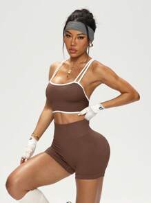 Slayform Slayform Seamless Stretchy Sexy Yoga Fitness Set: Sports Bra & Shorts Workout Women Set Yoga Set - Coffee Brown - View 6