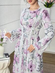 Yasmyna 优雅浪漫蕾丝拼布前后系带时尚年轻清新女士连衣裙 - 彩色 - 查看 6