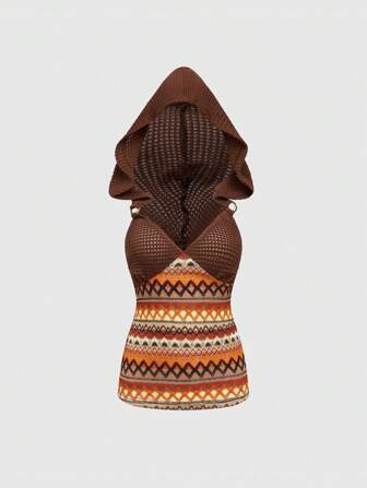 Hippie Chaleco con capucha tipo color block y rayas de estilo hippie Y2K