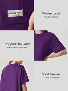 GLOWMODE Pima Cotton Unisex Short Sleeve Round Neck Oversized Tee Daily Casual Spring Fall - Violet Purple - View 3