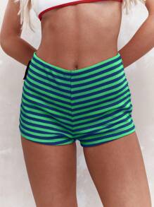 MISSGUIDED Retro Style Mini Hot Pants Ribbed Knit Striped Beach Summer Festival High Waisted Booty Shorts - Royal Blue - View 3