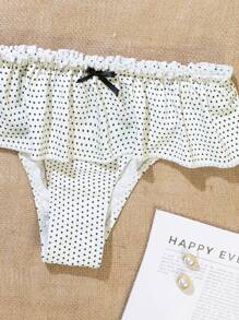 Swim Mod 2pcs/Set Polka Dot Print Halter Neck Bikini With Ruffled Hem Bottoms, Cute Girl's Swimsuit For Summer Beach Vacation - Multicolor - View 3