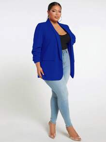 SHEIN Tall CURVE Áo khoác blazer trơn màu cỡ lớn thường ngày cho mùa thu/đông - Xanh đậm - Xem 5