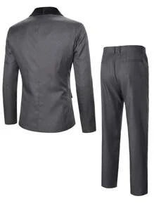 Manfinity Mode Men's Color Blocking Shawl Collar Jacket And Pants 2-Piece Suit Set Grey Suits For Men Wedding Men Suit Men Classy Clothes, Old Money Style - Dark Grey - View 2