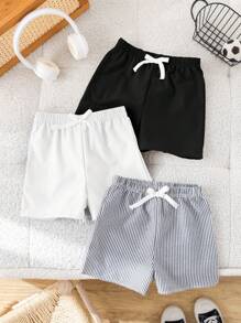 SHEIN 3件/套 小男孩 买二送一 三件套 小男孩 休闲运动 学院风 复古条纹纯色 性价比高 多件装 短裤 适合衣服 返校 男孩套装 适合生日派对、晚会、演出、婚礼、洗礼、开幕式 日常 适合日常穿着 适合上学 适合旅行 适合运动 适合春夏季节 - 彩色 - 查看 8