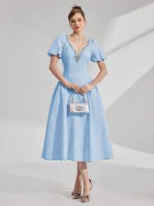 Poshira French Design High-End Vintage Minimalist Party Gown - Baby Blue - View 4