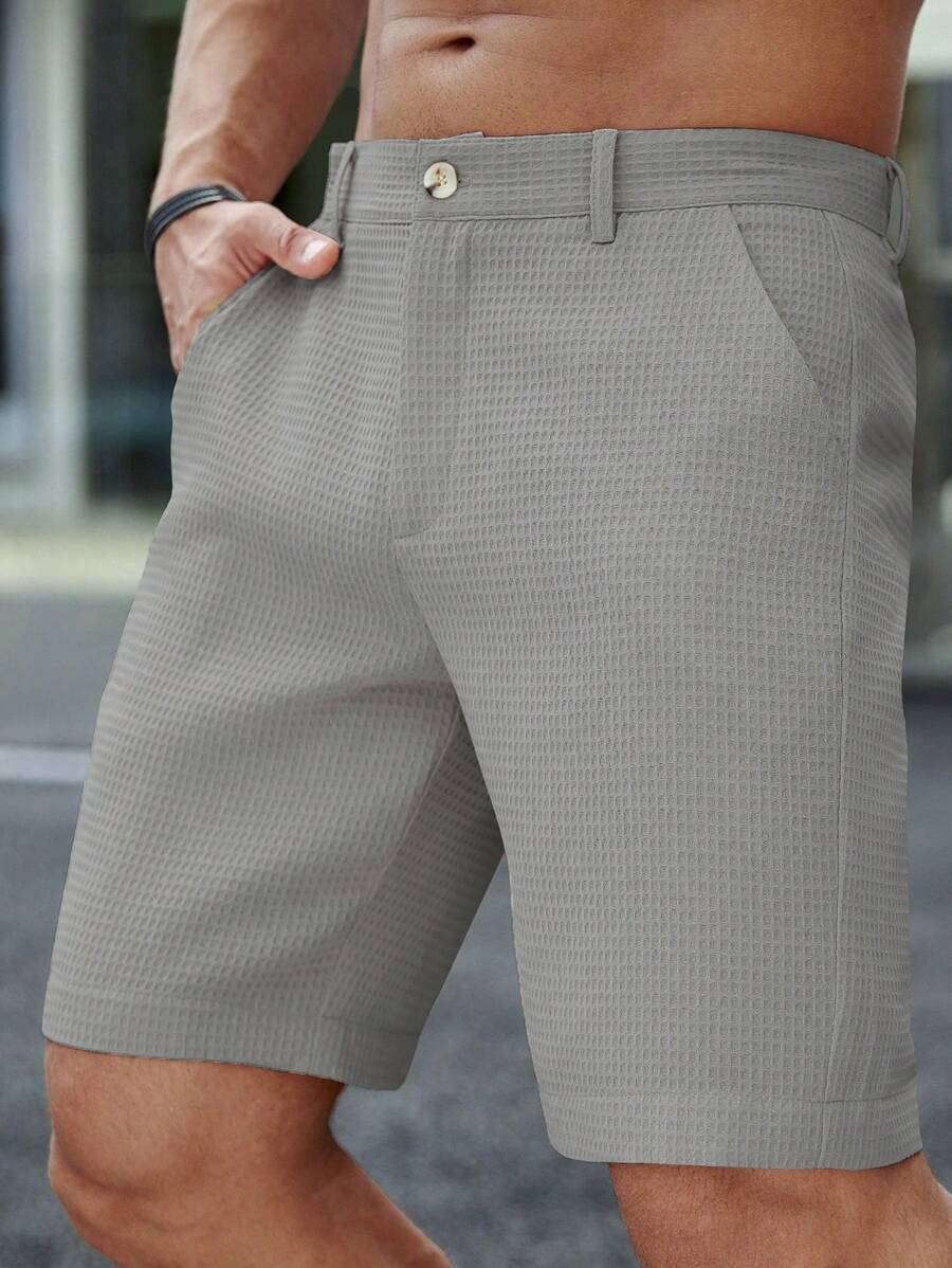 Manfinity Homme 男士休闲纯色短裤，夏季男士服装男士短裤男士衬衫男士短裤正装男士高尔夫短裤男士高尔夫短裤男士正装短裤男士正装短裤灰色短裤 - 灰色 - 查看 1