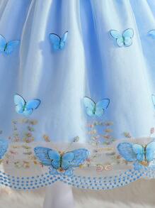 Souflis Souflis Gaun Bayi Perempuan Kontras Mesh Ruffle Bow Depan Butterfly - Biru - View 6