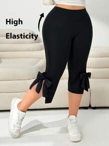 Solflare Pantalones casuales de talla grande para mujer con lazo y abertura lateral de 3/4, para primavera y verano, Día de San Valentín - Negro - Ver 1