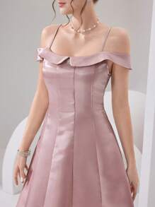 Poshira فستان سهرة وسط للمرأة من تصميم راقي أميري، قصة كتف واحد، جونلي واسع ضيق، بلون وردي متوسط الطول