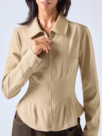 LYSMO 女士休闲纯色收腰夹克，适合春秋季