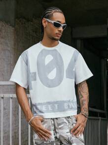 PAVTROS Manfinity Streetrush Men's Colorblock Letter Print White Summer Graphic T-Shirt,Streetwear For Men,City Break Hip-Hop Street Boy Friend Gifts Tees - Multicolor - View 1