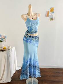 Soleia Bộ váy chữ A xếp nếp họa tiết da báo hoa và dây chun lưng cao, váy chữ A xếp nếp họa tiết da báo hoa, dành cho ngày lễ - Nhiều màu - Xem 3