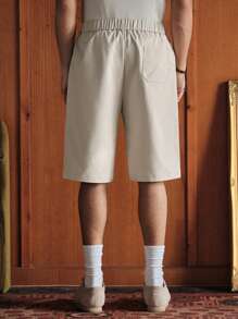 SWAVVY Men's Casual Loose Fit Solid Color Woven Shorts, Everyday Young Fashion - Beige - View 6