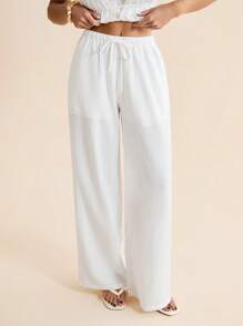 SHEIN Tall 女式双面腰带休闲裤 - 白色 - 查看 3