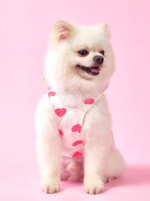 PETSIN Cute Rabbit Ears Decor Heart Print Pet Dress, Lightweight & Breathable, Suitable For Spring & Summer ,Kawaii - Red - View 2
