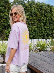 Aralina Crew Neck Oversized Regular Length Graphic Tee - Lilac Purple - View 2