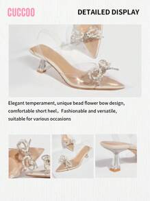 CUCCOO SZL Zapatos de tacón alto con decoración de lazo y rhinestones, elegantes zapatos de tacón de media luna para graduación, fiesta de promoción, vacaciones, rebajas de verano, vuelta al cole, estudiantes universitarios, fiesta, estilo chic y elegante, Halloween, Navidad, fiesta de discoteca, noche sexy
