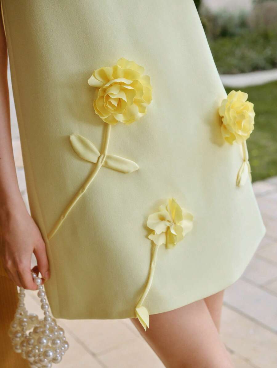 MOTF STUDIO ROBE DÉBARDEUR AVEC DÉTAIL FLORAL STÉRÉO - Jaune citron - Voir 2