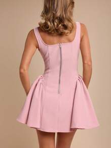 COSMINA 女式纯色简约无袖迷你连衣裙，休闲日常穿着 - 粉色 - 查看 2