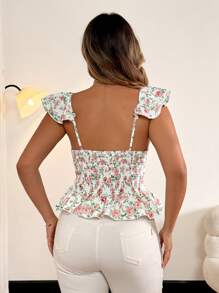 Flirla Plus Size Women French Resort Style Floral Print Camisole Tank Top, Summer - Multicolor - View 2