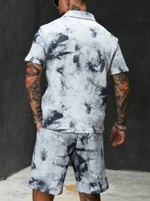 Manfinity LEGND Conjunto de camiseta polo de manga corta casual con estampado floral y pantalones cortos para hombre