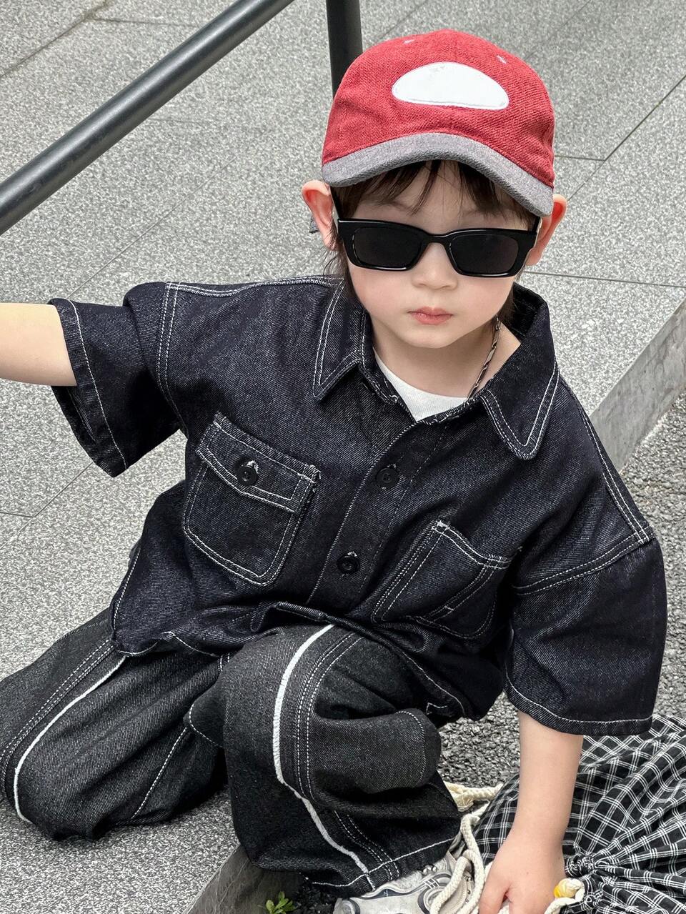 Toddler Boys Short Sleeve Denim Shirt With Collar