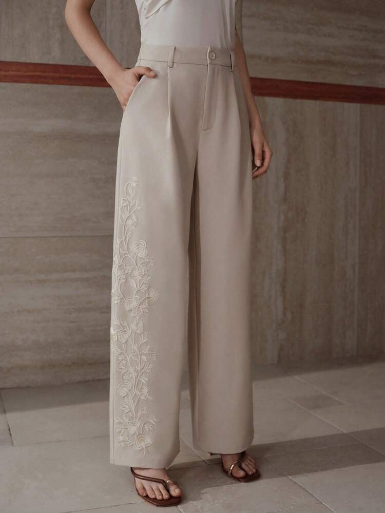 EMBROIDERY FOLD PLEATED SUIT PANTS