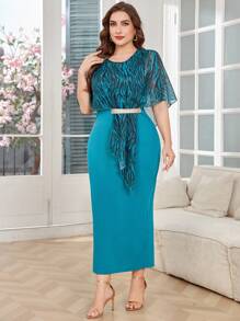 Lacomfia Plus Size Women Chiffon Leopard Print 2-In-1 Midi Dress - Blue - View 3