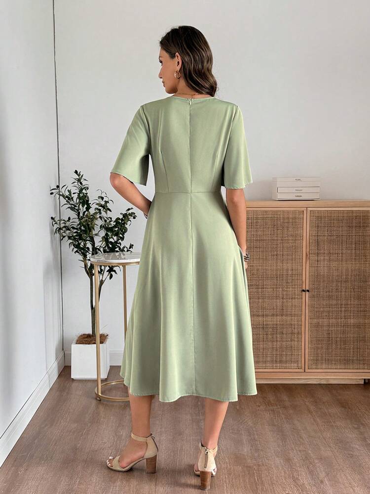 Women Summer Casual Commuter Solid Color Midi Dress Sage Green Midi Dress Pastel Green Midi Dress Elegant Midi Dress Green Dress Women Solid Color Dress Modest Dresses For Women Work Dresses For Women Office Attire For Women Birthday Dresses For Women Going Out Outfits Summer Dresses For Women Dresses For Women Elegant