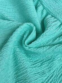 SHEIN LUNE 女士休闲纯色纹理薄荷绿泡泡袖T恤，基础日常可爱上衣，夏季女士度假沙滩露脐上衣，外出上衣，夏威夷风情，街头风，夏季女士外出沙滩上衣，波西米亚系带上衣 - 青碧色 - 查看 12