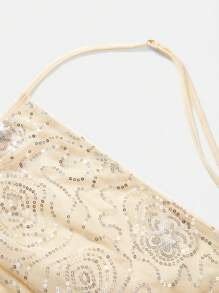 Maija 2025 Summer New Cream Yellow Women Top,70s Style Asymmetrical Cutout Shoulder Ruched Halter Neck,Adjustable Spaghetti Strap Elegant Party Wedding Top - Apricot - View 10