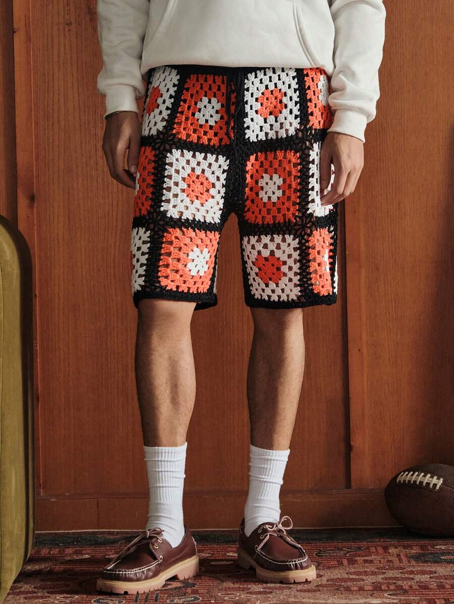 Manfinity VCAY Men Knitted Casual Relaxed Waist Elastic Waist Shorts - Black - View 1