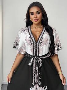 Celure Vestido casual mini con estampado floral de marañón, mangas con volantes para mujer de talla grande