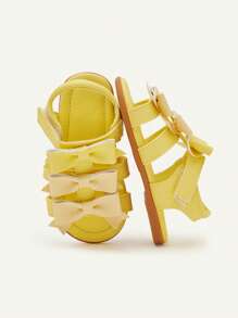 SHEIN 1 Pair Summer Fashion Light Yellow Bow Princess Girl Cute Comfortable Versatile Flat Baby Sandals/Roman Sandals - Yellow - View 11