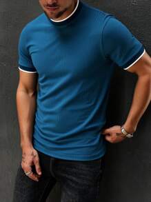 Manfinity Homme Camiseta de cuello redondo de hombre con ribetes de contraste