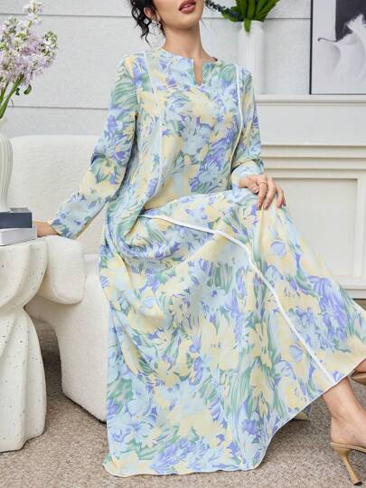 Yasmyna 女式简约百搭花卉印花长袖连衣裙