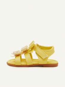 SHEIN 1 Pair Summer Fashion Light Yellow Bow Princess Girl Cute Comfortable Versatile Flat Baby Sandals/Roman Sandals - Yellow - View 7