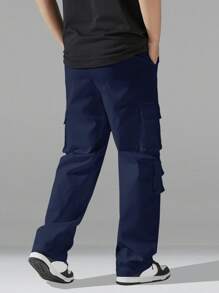 Manfinity Hypemode Pantalones casuales de hombre con estampado de letras y cordón en la cintura con bolsillos