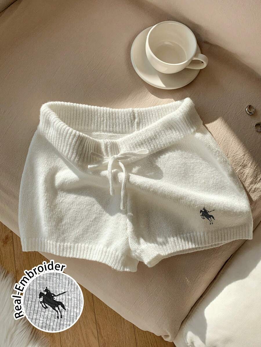 Comfortcana Women Casual Skinny Knit Pants, Versatile, Small Logo Embroidered