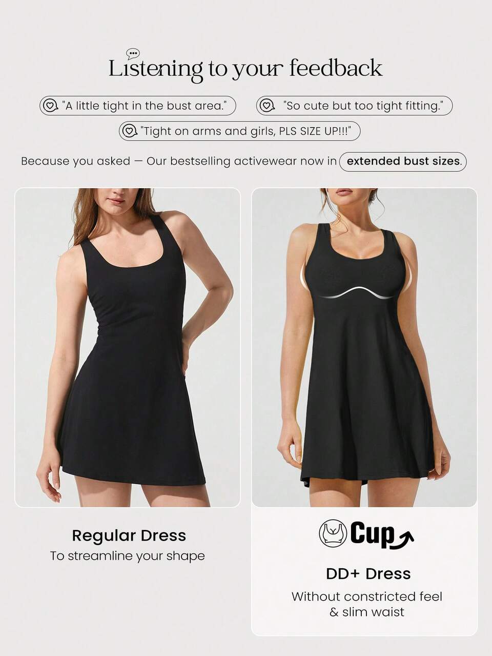 FeatherFit™-Air No Sweat Peekaboo Built-In Shorts Side Pockets Non-Slip Removable Cups Adjustable Wide Straps Active Dress Yoga Pilates