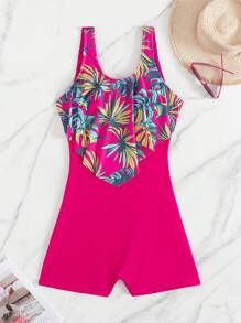 SHEIN Swim Traje de baño de una pieza estampado floral para mujer, atuendo casual de playa y fiesta - Multicolor - Ver 3