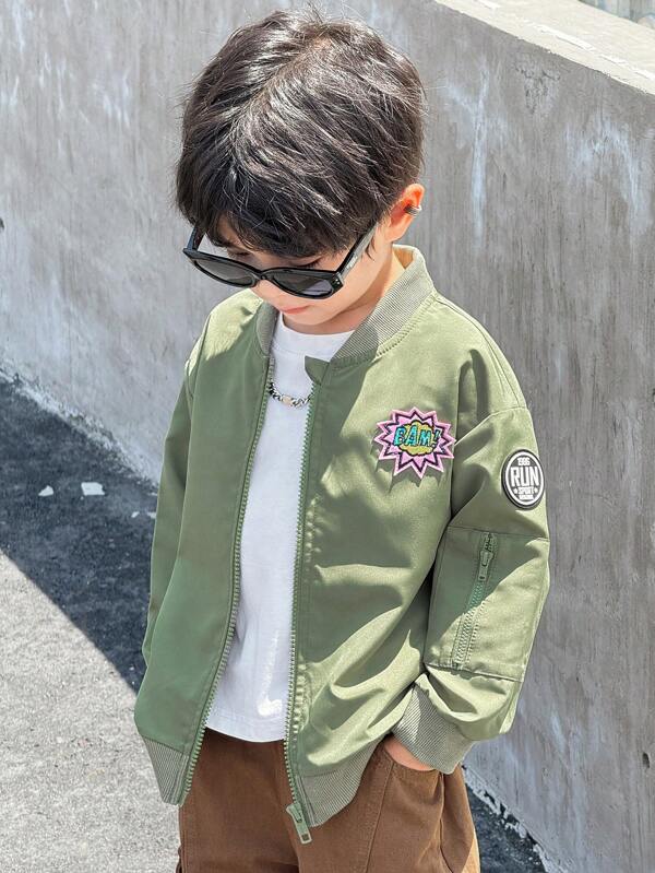 Genkimix Kids Jachetă de baseball țesută la modă pentru băieți, cu decor cool, stil coreean
