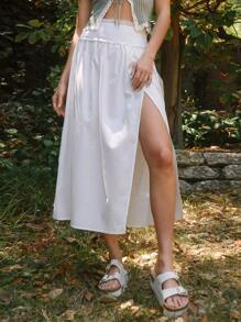 WESTFADE Westlicher Mix aus Baumwollmischgewebe und Herz-Pointelle Hoher Taillenbund Rüschen Schlitz Saum Rock Sommer Nashville Country Western Cowgirl Konzert Boho Strandurlaub - Weiss - Übersicht 4