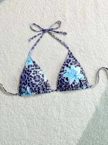 Swim Mod Top de bikini con estampado de leopardo estilo bohemio para mujer